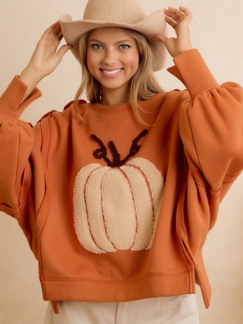 BiBi Orange Pumpkin Fall Sweatshirt NWT - Picture 5 of 11